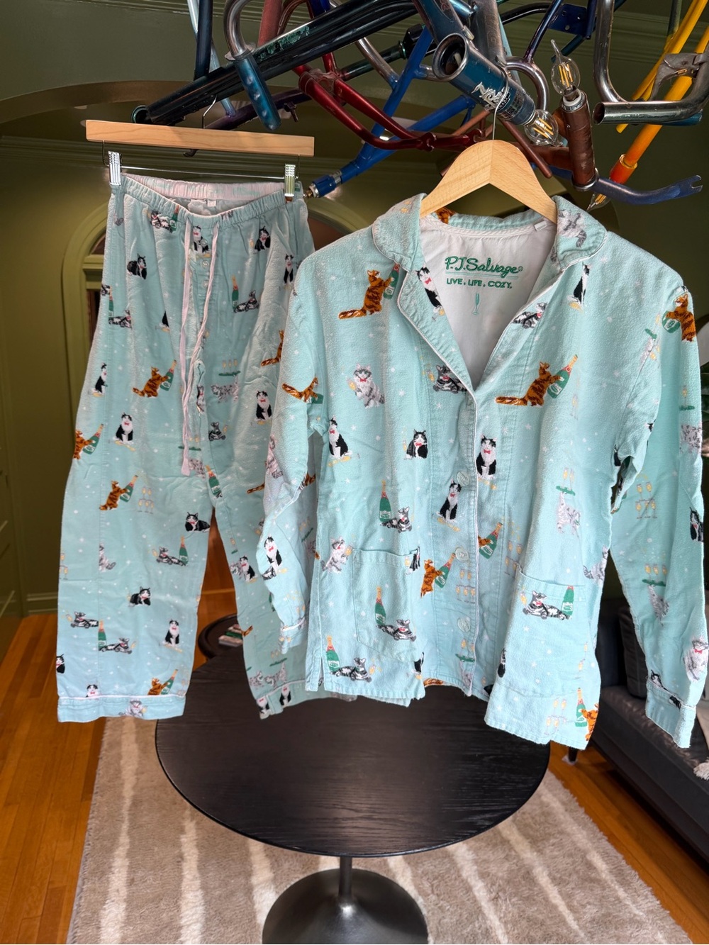 PJ Salvage woman’s Mint Cat-Print Pajama Set